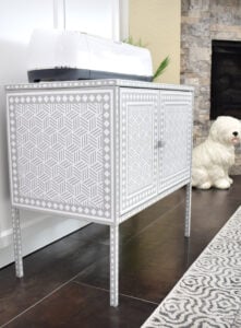 Turn a Lixhult into a Faux Bone Inlay Cabinet that will perfectly fit your Cricut cutting machine and materials in this awesome IKEA hack!