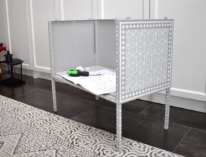 Once all pieces are embellished with your faux bone inlay cabinet design, build using the directions that came with inside of the packaging.