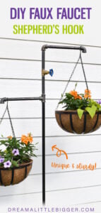 Make a DIY Faux Faucet Shepherd's Hook with no special tools or skills. Super adorable and amazingly sturdy for your hanging plants!
