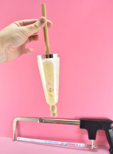 If using narrow items, like champagne flutes, saw the bottom off to accommodate the 3/8" dowel.