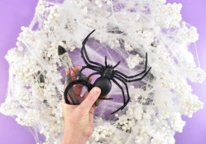 Grab your medium or large sized plastic spiders, your black wire, and snippers or needle nose pliers.