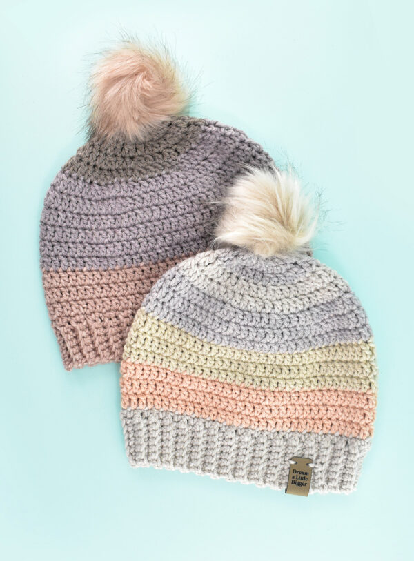 This bottom up fitted crochet hat features a stretchy brim and fitted crown. Using worsted weight yarn and double crochet stitches, it's a great basic crochet beanie!