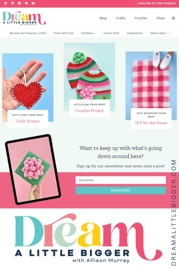 Join Allison in her crafty journey and learn about her hundreds of craft tutorials, DIY projects, and free crochet patterns.