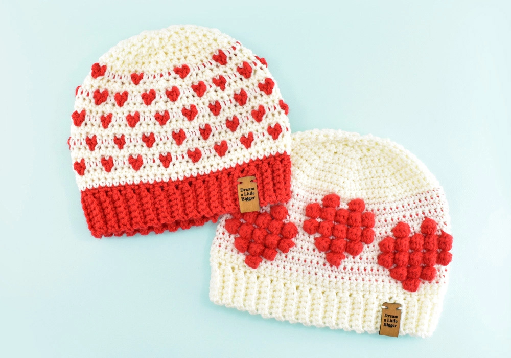 Are you looking to  hook an adorable hat? This fitted Crochet Hearts Beanie is the cutest and easy enough for beginners!