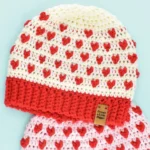 Are you looking to  hook an adorable hat? This fitted Crochet Hearts Beanie is the cutest and easy enough for beginners!