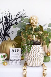 Halloween Crafts for Adults - Golden Plant Lady Skeleton by Delineate Your Dwelling