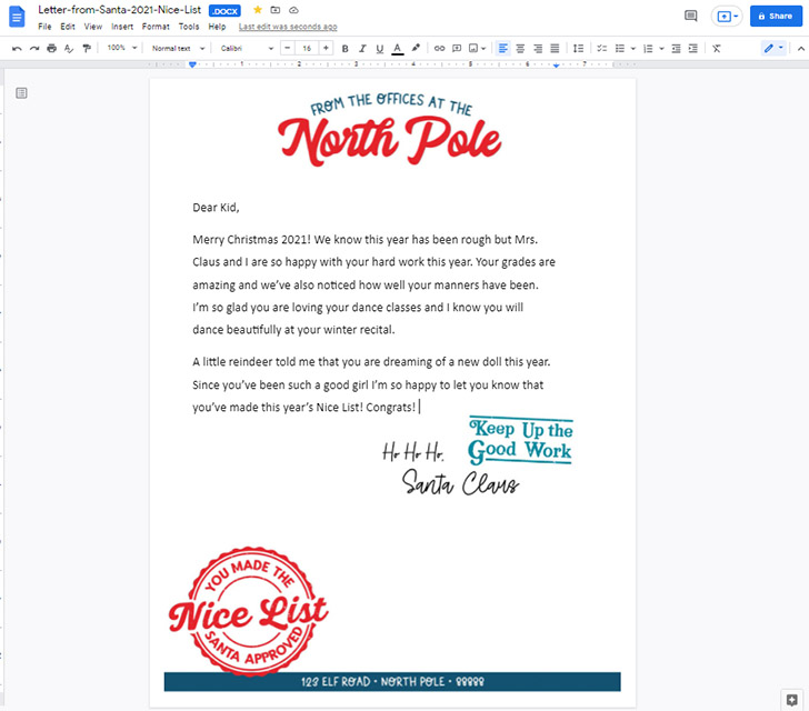 Letter from santa north pole deals